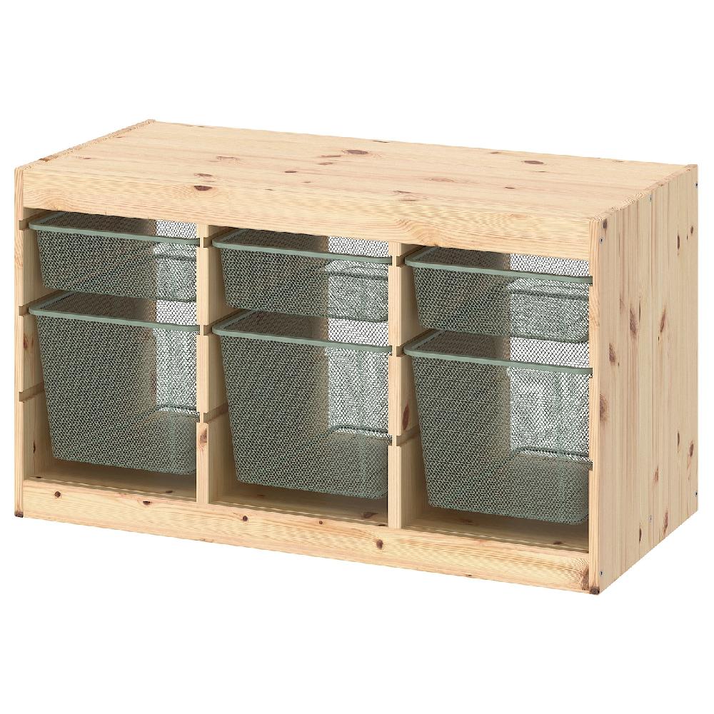IKEA TROFAST Combinación de almacenaje con cajas pino tte claro/gris verde claro 93x44x52 cm