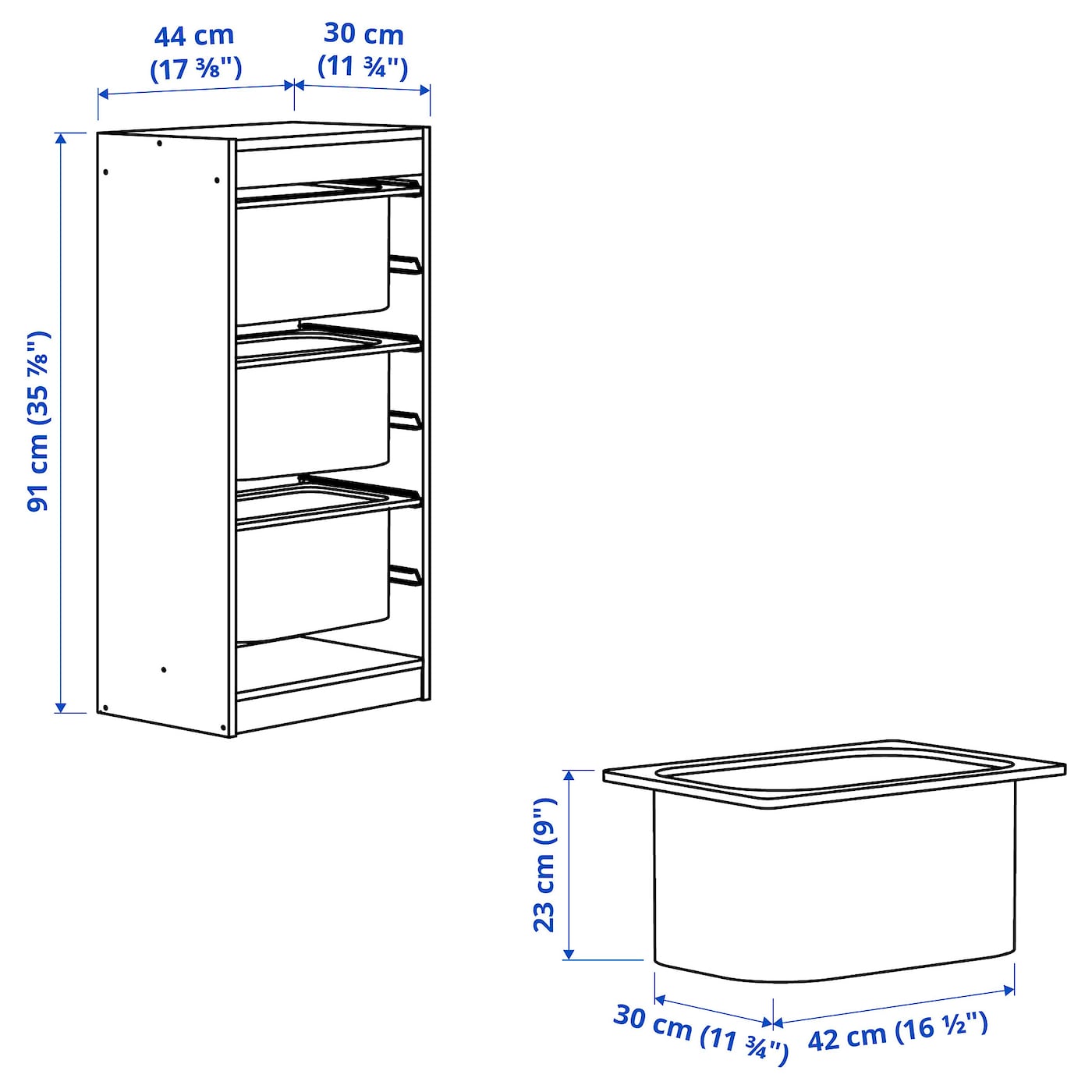 IKEA TROFAST Combinación De Almacenaje Con Cajas Pino Tte Claro/blanco 44x30x91 Cm