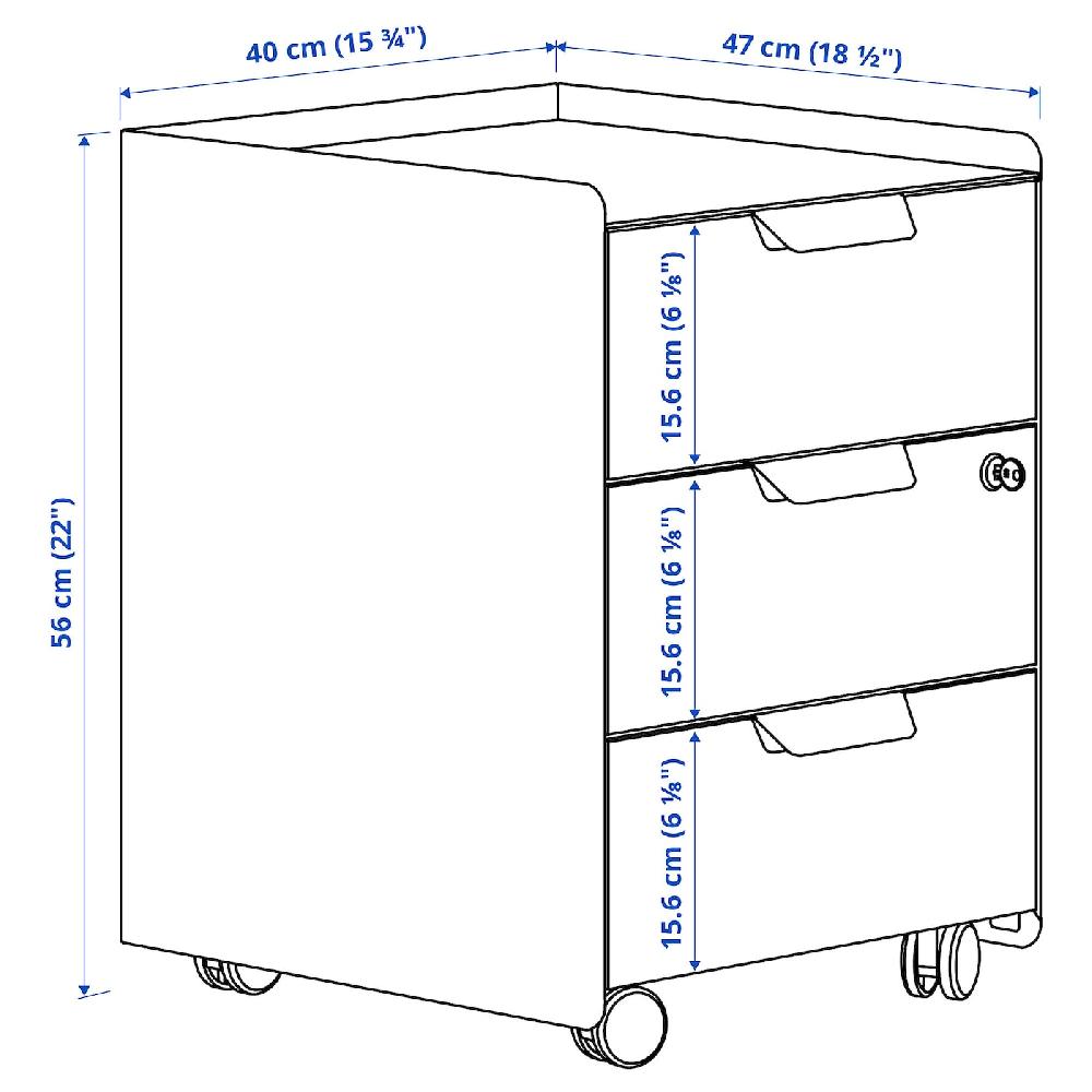 IKEA TROTTEN Cajonera Con Ruedas De 3 Cajones Blanco