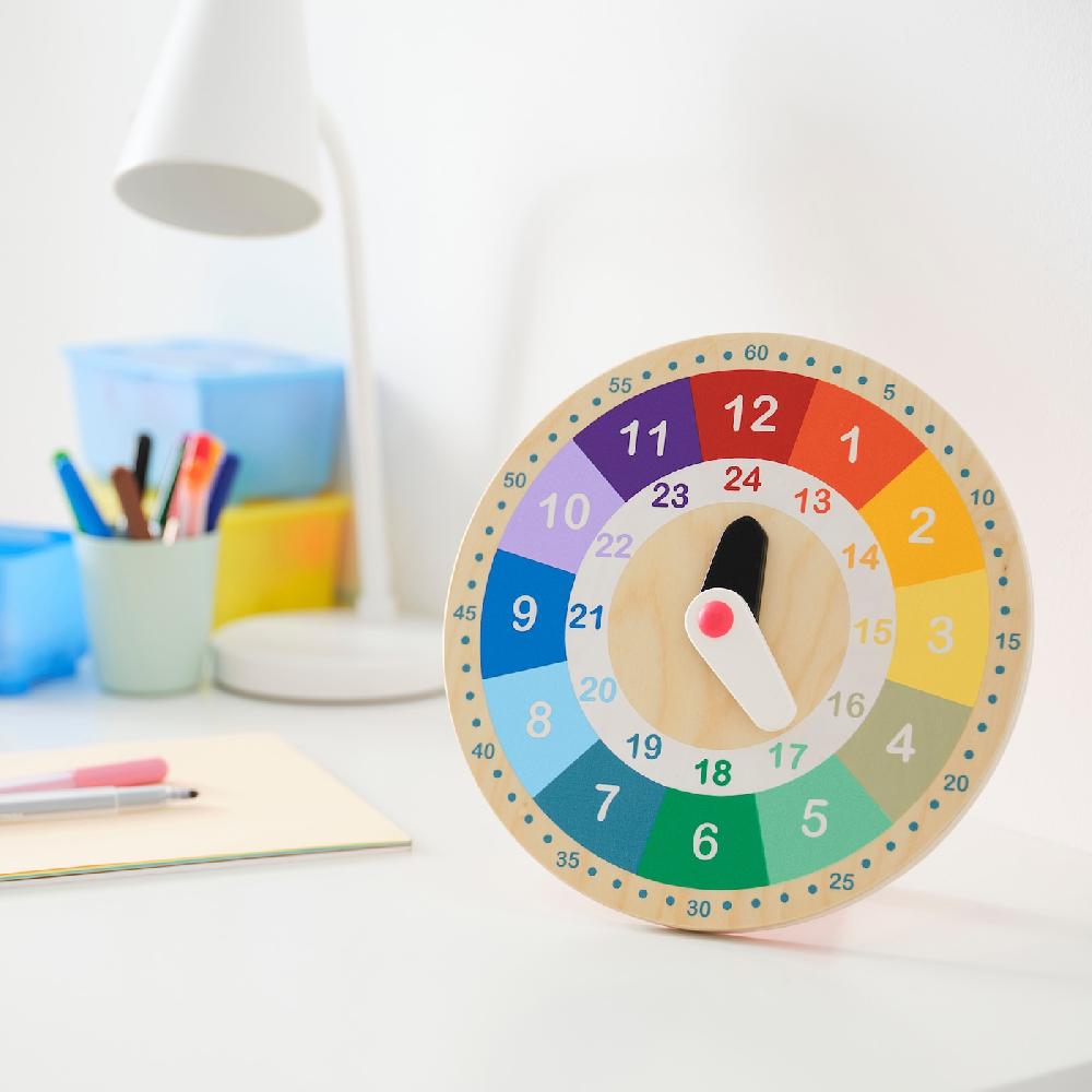 IKEA UNDERHÅLLA Reloj Educativo De Madera Multicolor 25 Cm