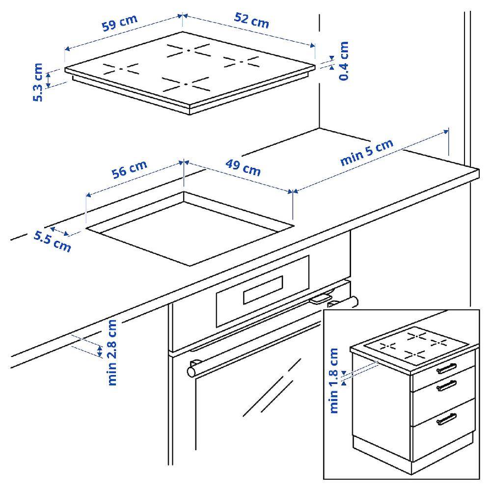 IKEA VILSTA Placa De Inducción IKEA 300 Negro 59 Cm