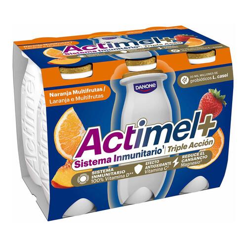 Alcampo ACTIMEL + de Danone Leche fermentada con Lcasei y sabor a melocotón fresa naranja y albaricoque 6 x 100 g
