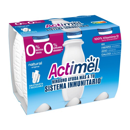 Alcampo ACTIMEL Leche fermentada con Lcasei 0% materia grasa y sabor natural de Danone 6 x 100 g