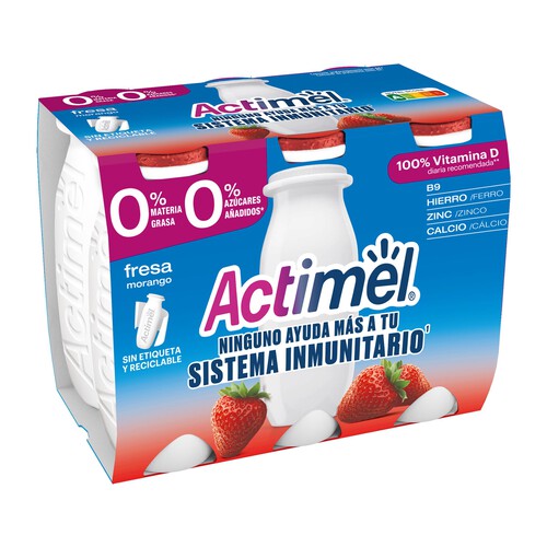 Alcampo ACTIMEL Leche fermentada con Lcasei 0% materia grasa y sabor a fresa de Danone 6 x 100 g