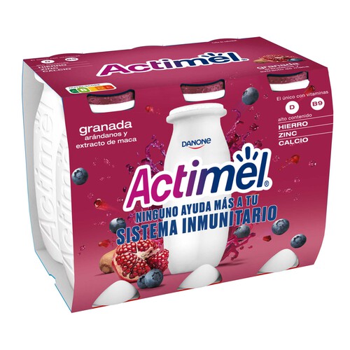 Alcampo ACTIMEL Leche fermentada con Lcasei y con granada arándanos y extracto de Maca de Danone 6 x 100 g