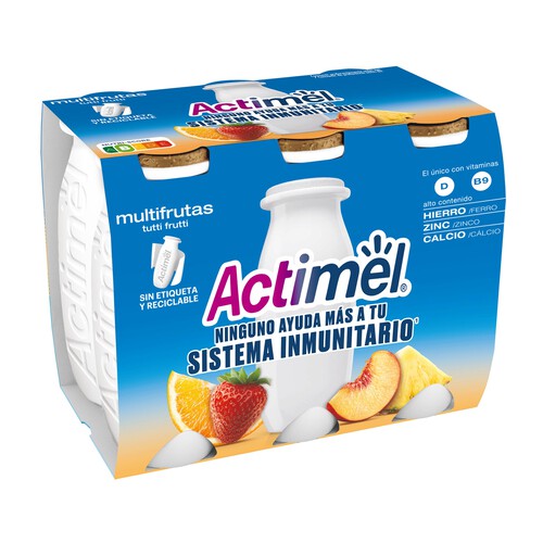 Alcampo ACTIMEL Leche fermentada con Lcasei y multifrutas (tuti frutti) de Danone 6 x 100 g