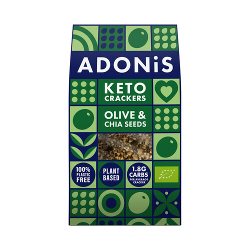 Alcampo ADONIS Crakers keto ecológicos con semillas de chia y aceitunas 60 g