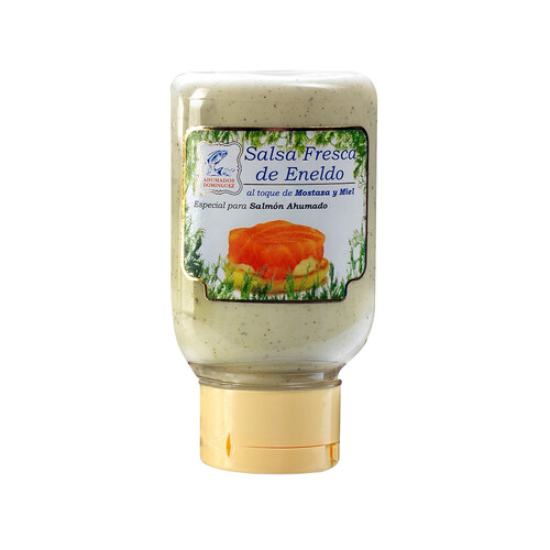 Alcampo AHUMADOS DOMINGUEZ Salsa fresca de eneldo al toque de mostaza y miel AHUMADOS DOMINGUEZ 178 g