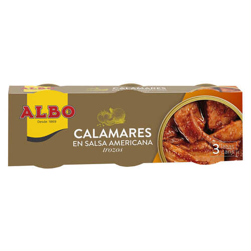 Alcampo ALBO Calamares en salsa americana en trozos lata de 3 uds x 65 g