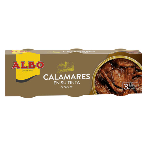 Alcampo ALBO Calamares en su tinta en trozos lata pack de 3 uds x 50 g