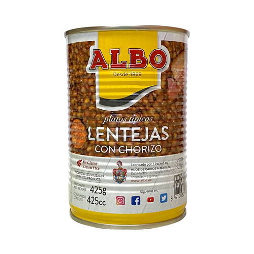 Alcampo ALBO Lentejas con chorizo ALBO lata de 425 g