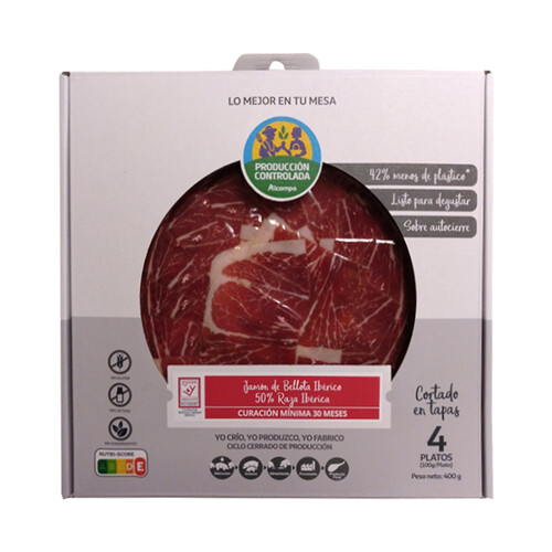 Alcampo ALCAMPO CULTIVAMOS LO BUENO Estuche con sobres de jamón de bellota ibérico (50% raza ibérica) cortado en tapas 4 x 100 g