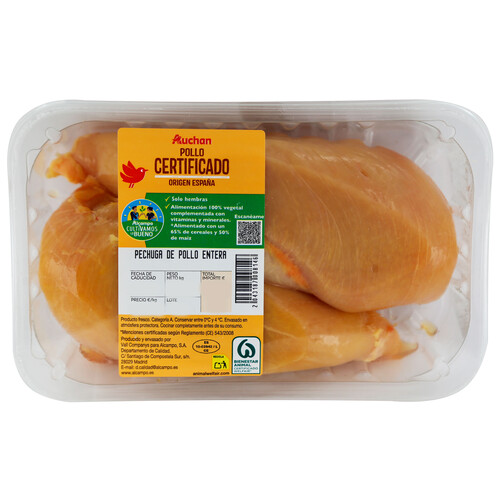 Alcampo ALCAMPO CULTIVAMOS LO BUENO Pechugas de pollo certificado entera bandeja