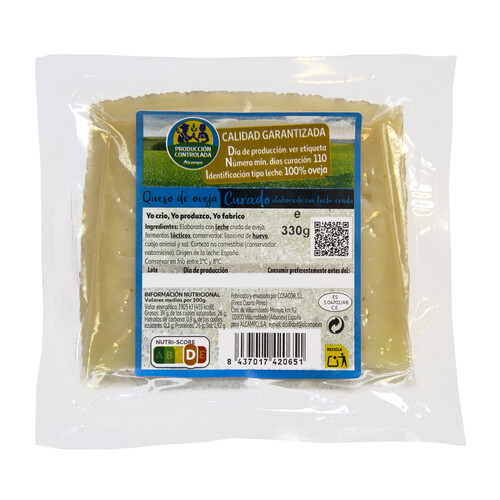 Alcampo ALCAMPO CULTIVAMOS LO BUENO Queso de oveja curado elaborado con leche cruda DNI Cuña de 330g