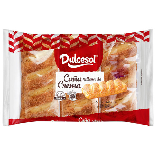 Alcampo DULCESOL Caña rellena de crema 3 uds 150 g