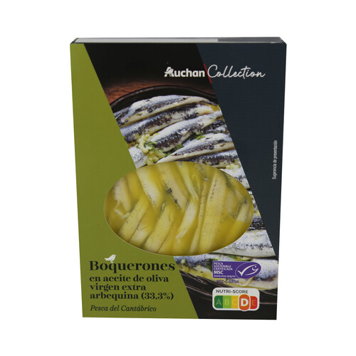 Alcampo ALCAMPO GOURMET Boquerones en aceite de oliva virgen extra Arbequina MSC (Pesca sostenible certificada) 120 g