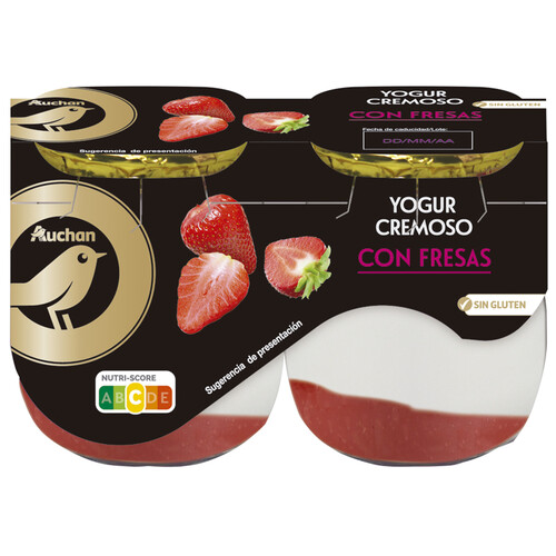 Alcampo ALCAMPO GOURMET Yogur cremoso natural azucarado con fresas y sin gluten 2 x 125 g