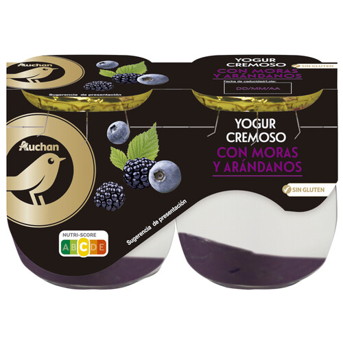 Alcampo ALCAMPO GOURMET Yogur cremoso natural azucarado con moras y arándanos y sin gluten 2 x 125 g