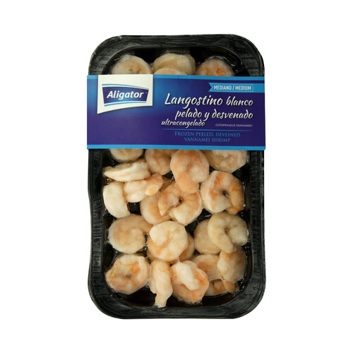 Alcampo ALIGATOR Langostino blanco de tamañano mediano pelado desvenado y ultracongelado ALIGATOR 250 g (P.N)