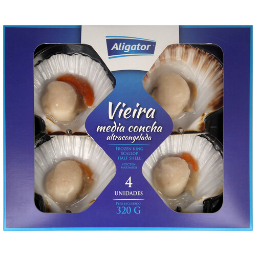 Alcampo ALIGATOR Vieira con 1/2 concha ultracongelada ALIGATOR 4 uds