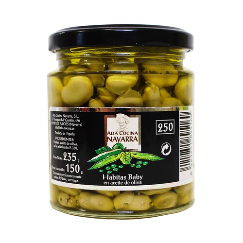 Alcampo ALTA COCINA Habitas baby en aceite de oliva frasco de 135 g