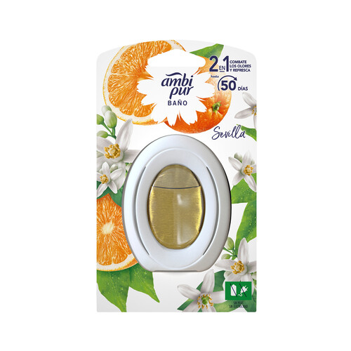 Alcampo AMBIPUR Sevilla Ambientador de baño con aroma a naranja 2 en 1 combate los olores y refresca