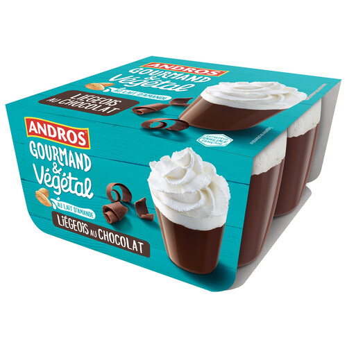 Alcampo ANDROS Especialidad vegetal de postre de almendras con chocolate Gourmand & vegetal 4 x 90 g