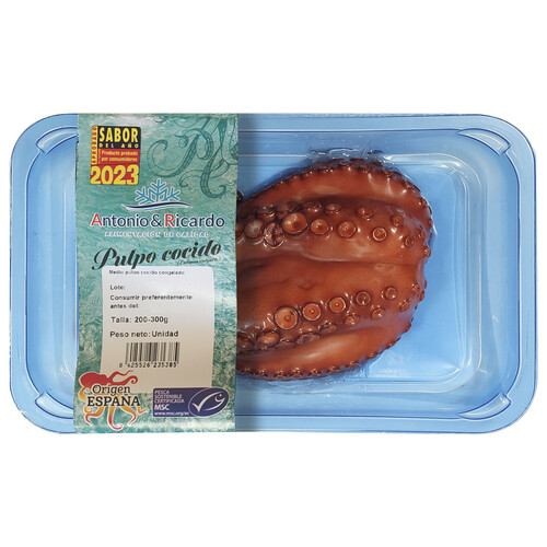 Alcampo ANTONIO Y RICARDO Medio pulpo cocido y congelado procedente de pesca sostenible certificada (MSC) 200 - 300 g