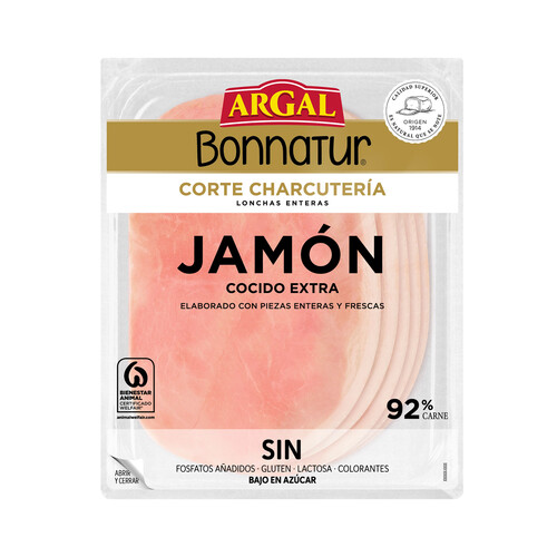 Alcampo ARGAL Bonnatur jamón cocido exta cortado en lonchas 140 g