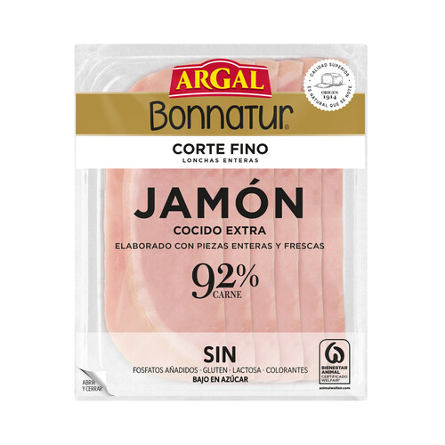 Alcampo ARGAL Bonnatur Jamón cocido extra cortado en lonchas finas 130 G