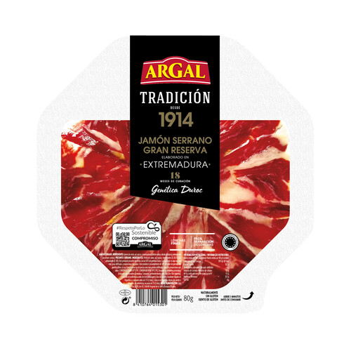 Alcampo ARGAL Jamón serrano gran reserva (18 meses de curación) cortado en lonchas finas ARGAL Tradición 80 g