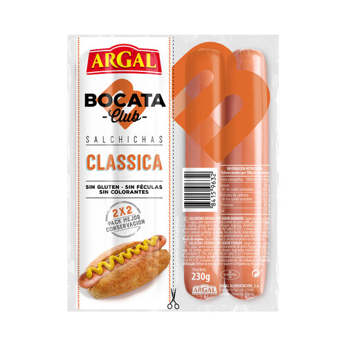 Alcampo ARGAL Salchichas cocidas y ahumadas de cerdo y pavo tipo Viena ARGAL Bocata club 230 g