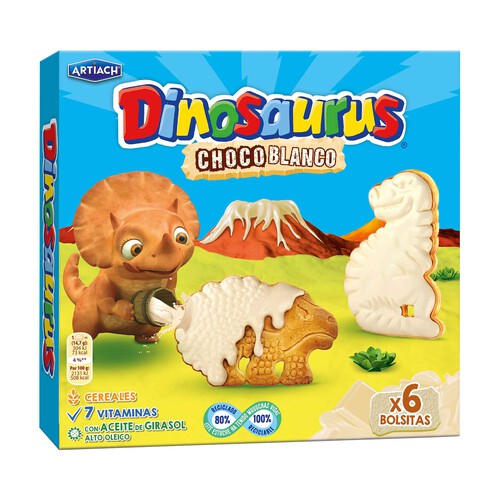 Alcampo ARTIACH Dinosaurus Galletas cubiertas de chocolate blanco 264 g