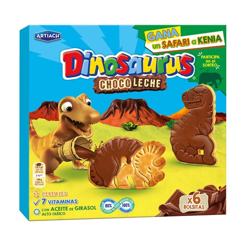 Alcampo ARTIACH Dinosaurus Galletas recubiertas de chocolate con leche 255 g
