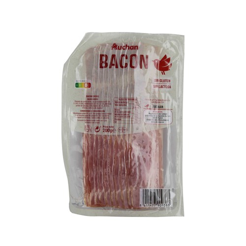 Alcampo AUCHAN Bacon cocido cortado en lonchas elaborado sin gluten y sin lactosa 200 g. Producto Alcampo