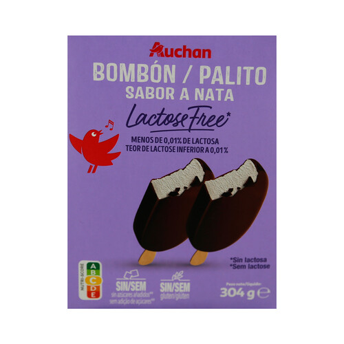 Alcampo AUCHAN Bombón de helado de nata sin azúcares añadidos sin gluten y sin lactosa 4x110 ml. Producto Alcampo