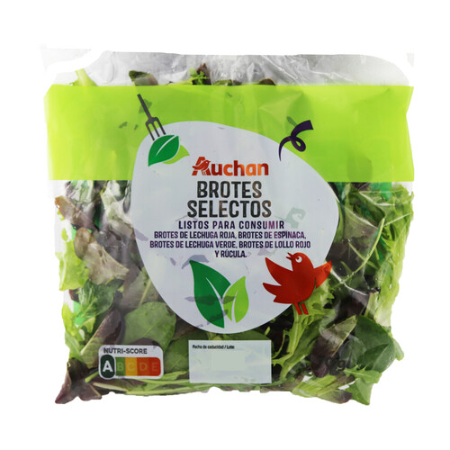 Alcampo AUCHAN Brotes selectos de espinaca rúcula y lechuga roja 70 g. Producto Alcampo