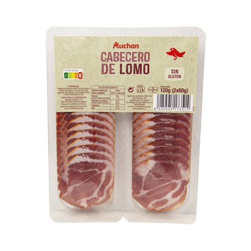 Alcampo AUCHAN Cabecero de lomo embuchado sin gluten y cortado en lonchas 2 x 60 g. Producto Alcampo