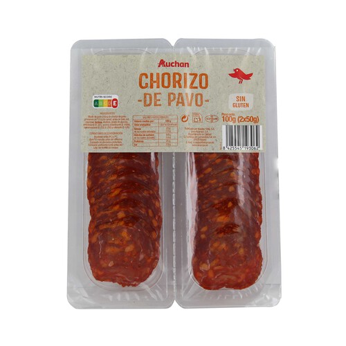Alcampo AUCHAN Chorizo de pavo cortado en lonchas 100 g. Producto Alcampo