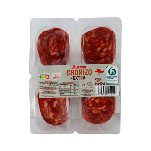 Alcampo AUCHAN Chorizo extra elaborado sin gluten y cortado en lonchas 4 x 45 g