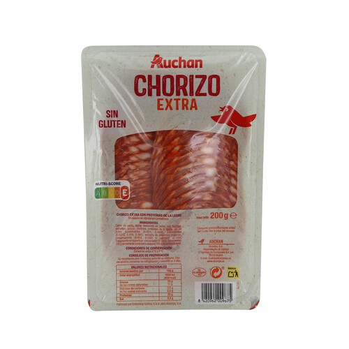 Alcampo AUCHAN Chorizo extra sin gluten. cortado en lonchas 200 g. Producto Alcampo