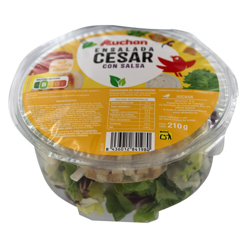 Alcampo AUCHAN Ensalada César (salsa Pechuga De Pollo Picatostes Y Queso) 210 G. Producto Alcampo