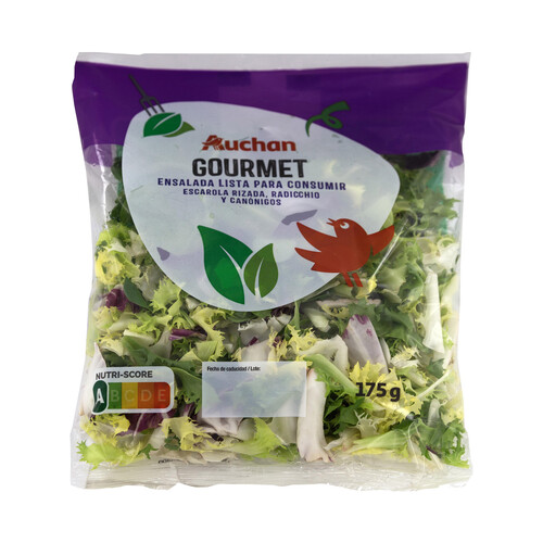 Alcampo AUCHAN Ensalada gourmet (escarola rizada radicchio y canónigos) bolsa 175 g. Producto Alcampo