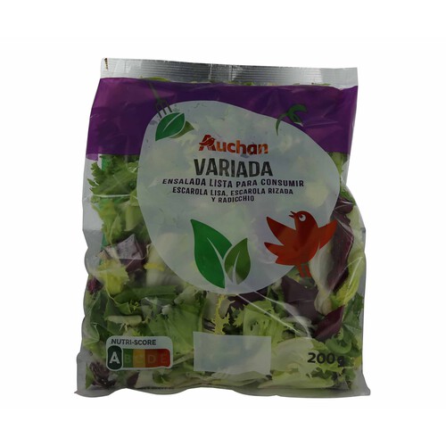 Alcampo AUCHAN Ensalada variada (escarola lisa escarola rizada y radicchio) bolsa de 200 g. Producto Alcampo