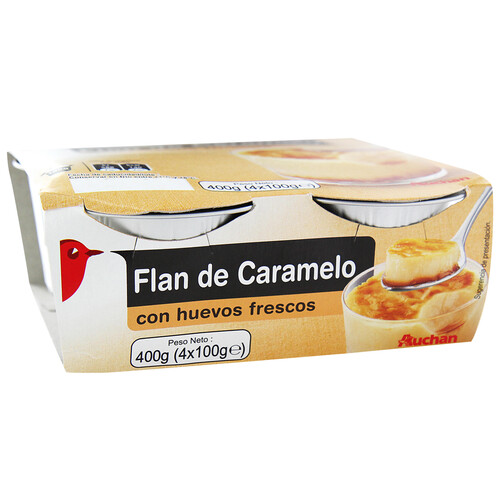 Alcampo AUCHAN Flan de caramelo realizado con huevos frescos 4 x 100 g. Producto Alcampo