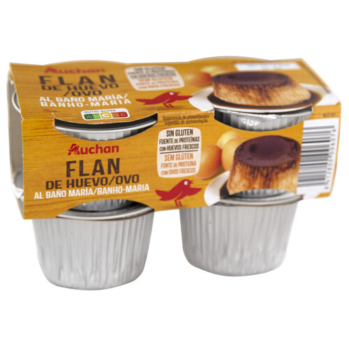Alcampo AUCHAN Flan de huevo al baño maria elaborado con huevos frescos 4 x 100 g. Producto Alcampo