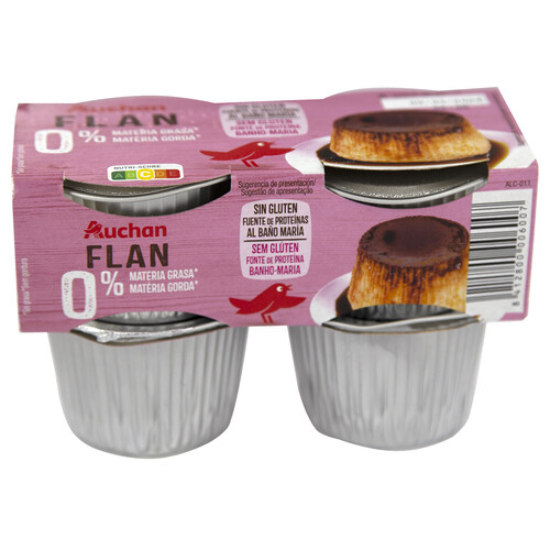 Alcampo AUCHAN Flan de huevo con (0% materia grasa) elaborado al baño Maria 4 x 100 g. Producto Alcampo