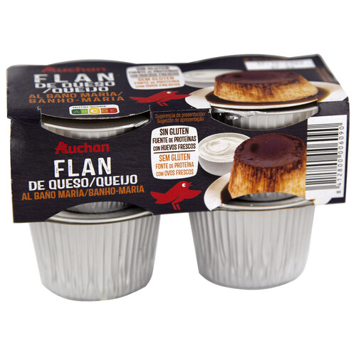Alcampo AUCHAN Flan de queso al baño Maria elaborado con huevos frescos 4 x 100 g. Producto Alcampo
