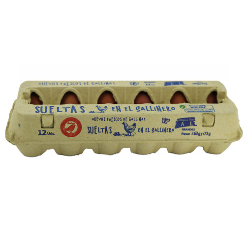 Alcampo AUCHAN Huevos de gallinas sueltas en el gallinero clase L y cat. A 12 uds. Producto Alcampo