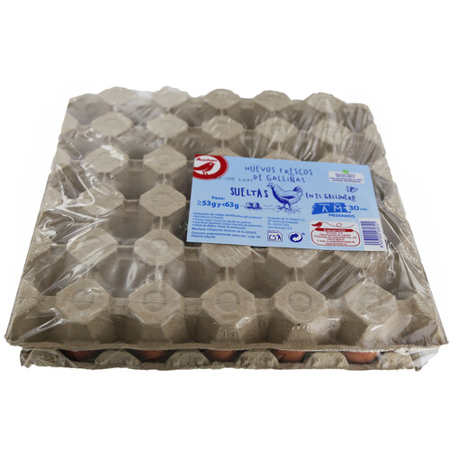 Alcampo AUCHAN Huevos de gallinas sueltas en el gallinero clase M y cat. A 30 uds. Producto Alcampo